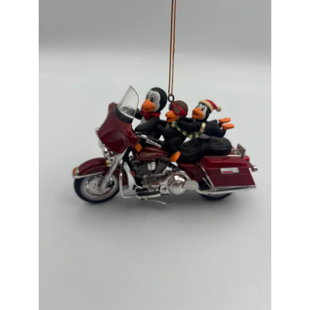 Harley Davidson Penguins on Electra Glide Motorcycle Christmas Ornament Maroon